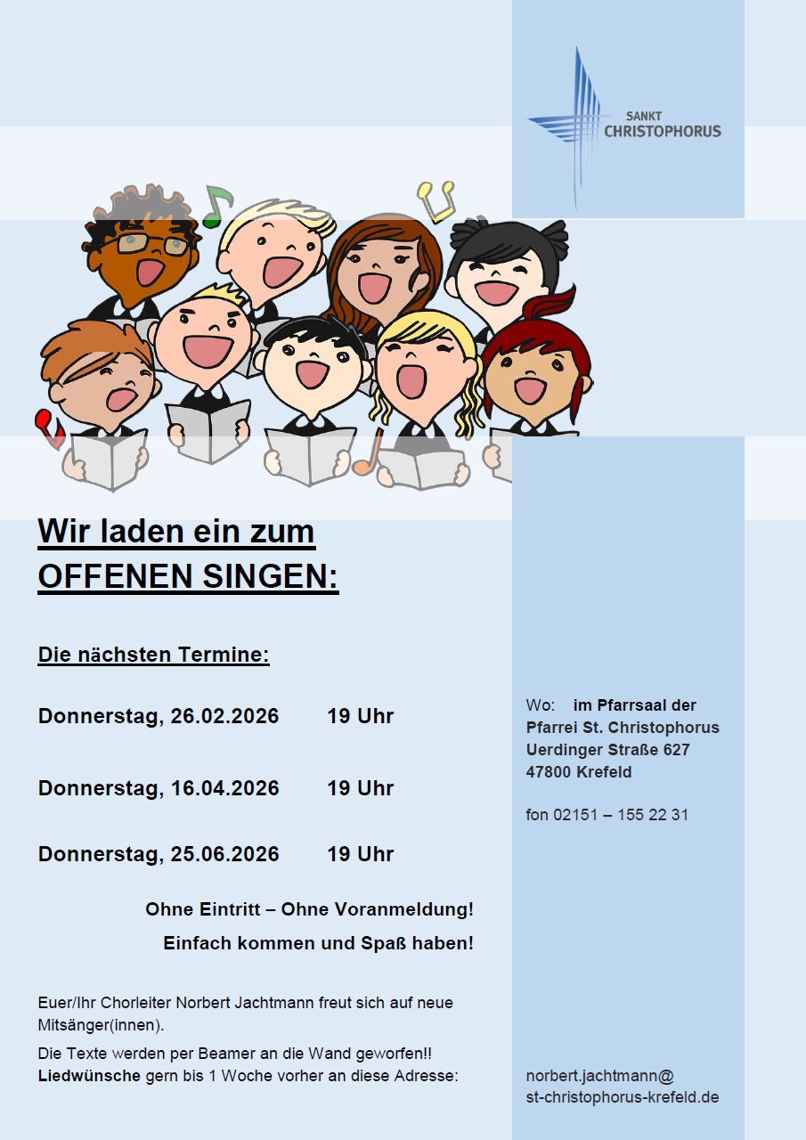 Offenes Singen Termine 1. Hj. 2026 (c) St. Christophorus