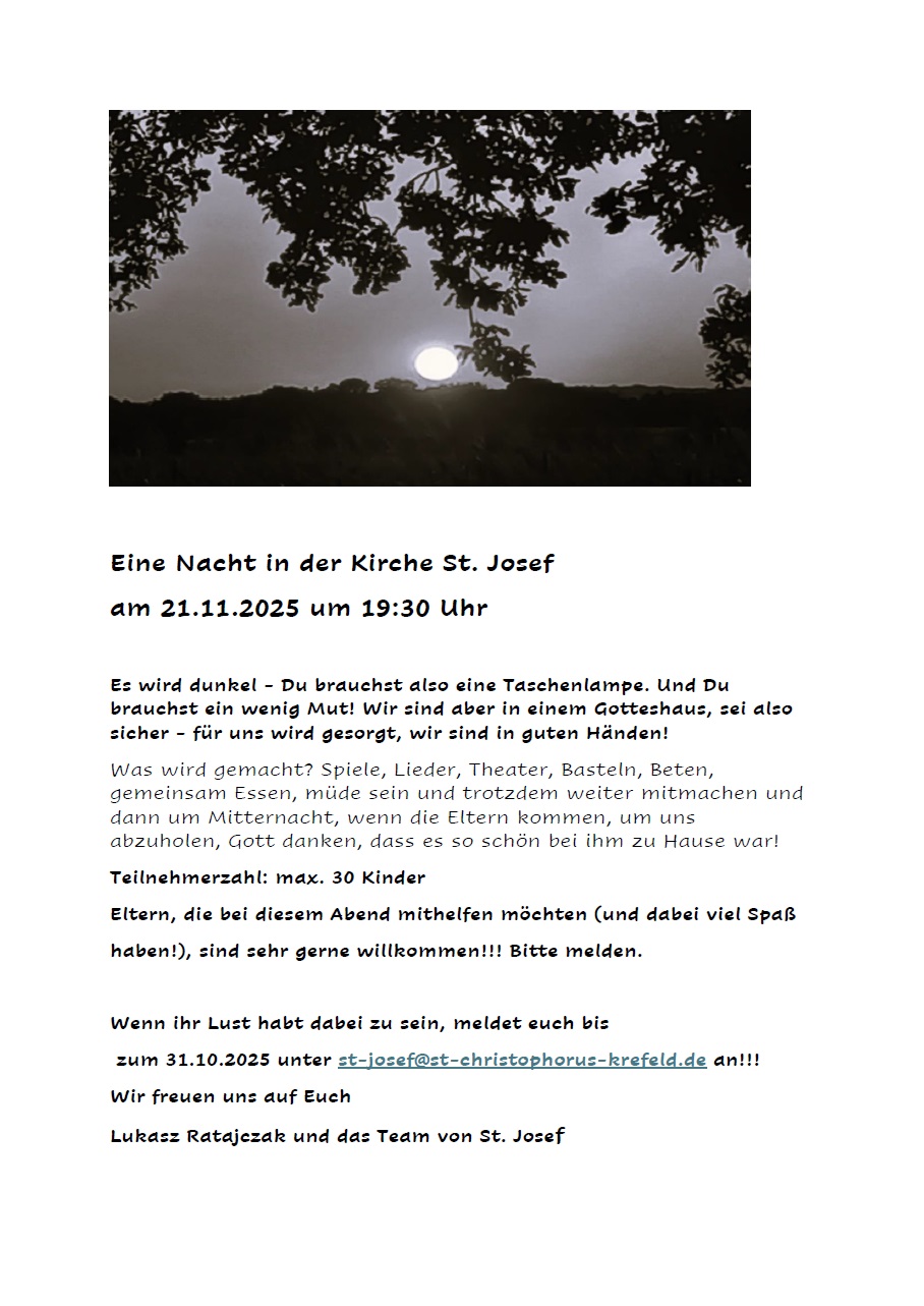 Einladung  zur Nacht in der Kirche (c) St. Christophorus